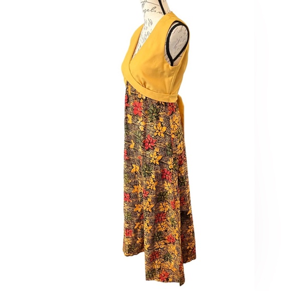Handmade Vintage 70’s maxi floral dress yellow, & brown empire waist Small EUC​ - Picture 3 of 16